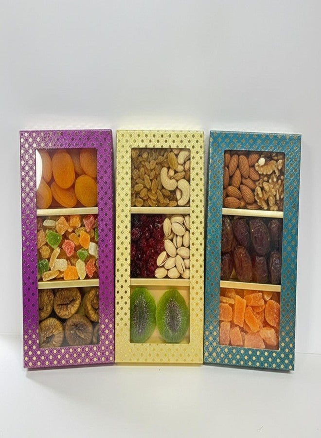 Intactmedia Intact Media Decorative Gift Box - 3 Cavity Kappa Board Hamper Boxes with Clear Window for Dry Fruits, Sweets & Chocolates - Multi-Color -Set of 5 - Image 1